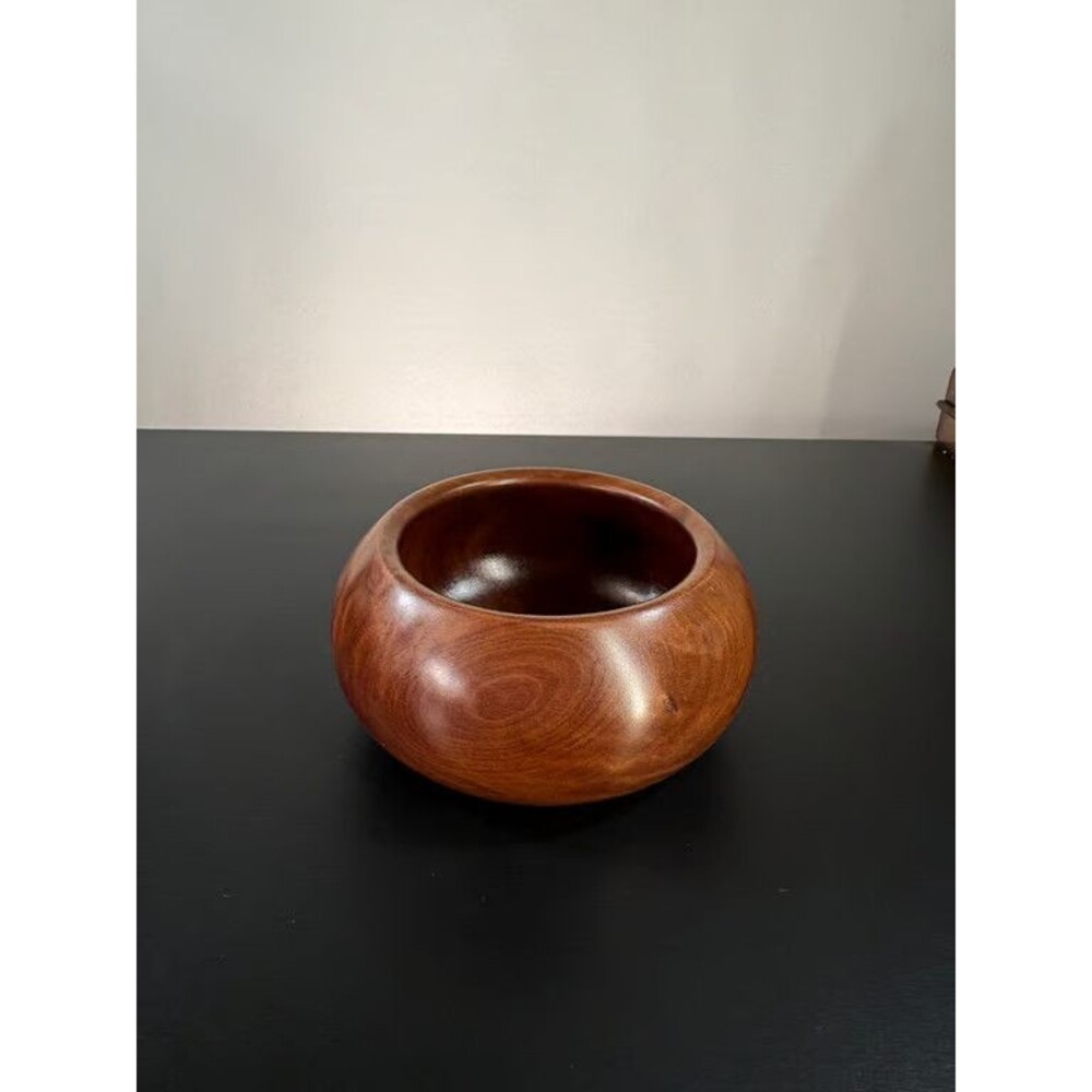 Signed Turned Wood Bowl Small Round Artisan Serving Bowl